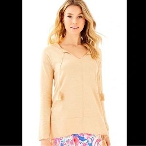 Lilly Pulitzer Colene Sweater Camel Beige with tassels